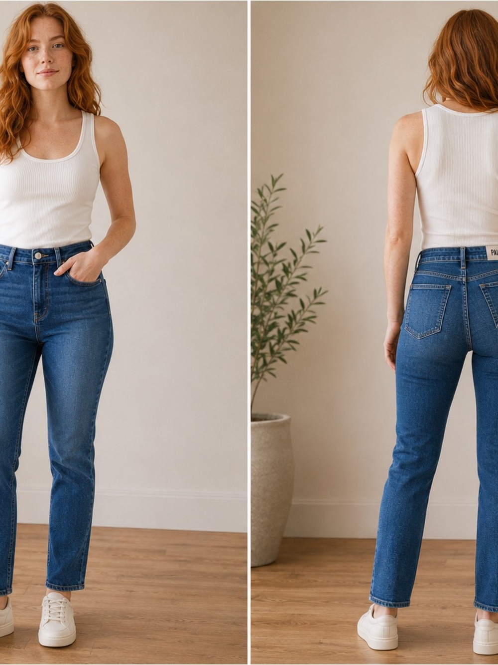 PAIGE High-Rise Straight Jeans in Medium Blue Wash
